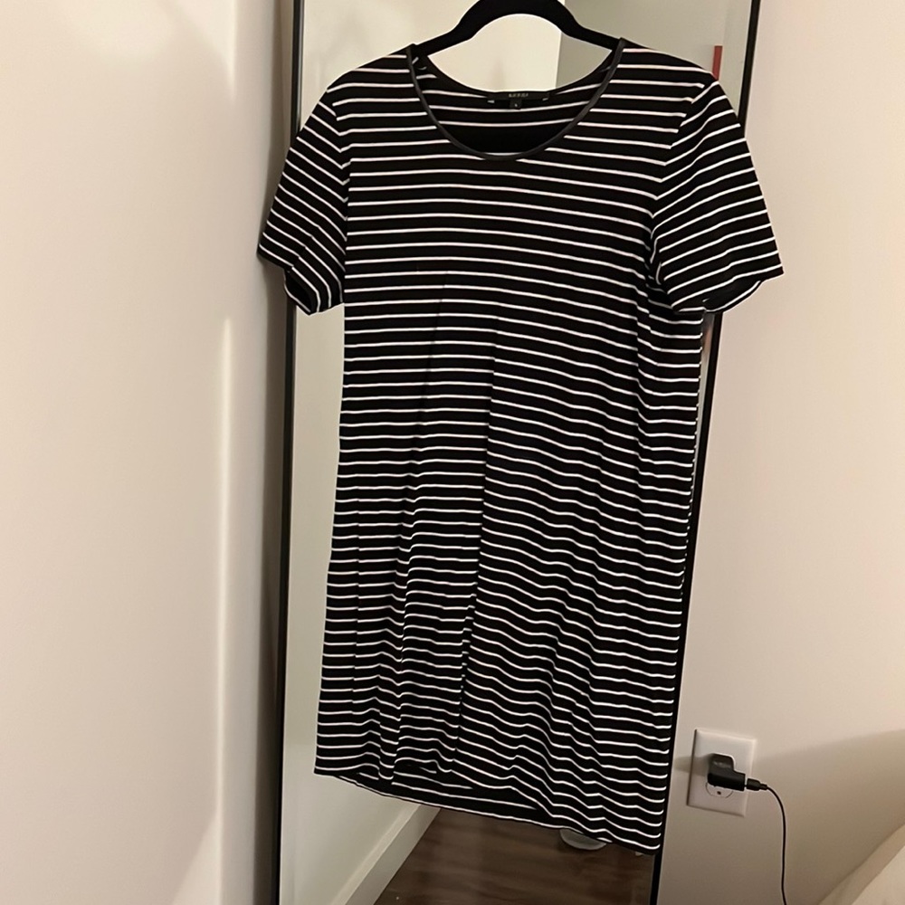 Modest striped Gucci leather detail dress